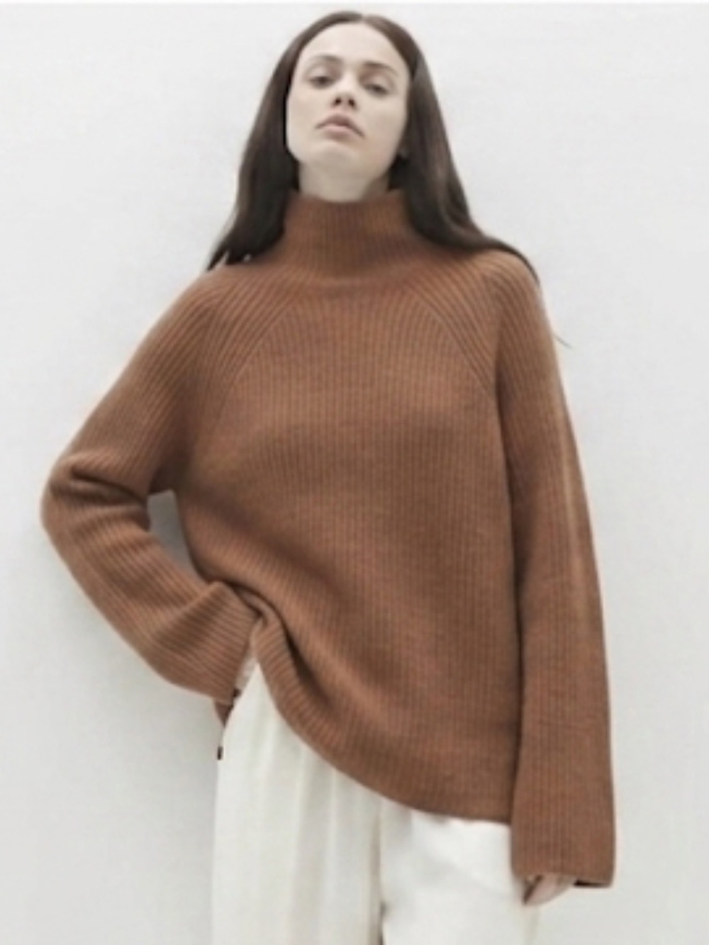 NakedCashmere Kora Cashmere Sweater Brown Fisherman Ribbed Mock Neck Cozy small